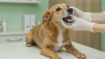 検診してもらっている犬